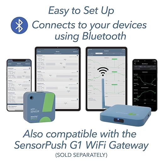 HTP.xw Smart Temperature Sensor & Humidity Sensor - Bluetooth Thermometer, Barometer, & Hygrometer with App Monitoring - Premium Barometric Pressure Gauge, Temperature and Humidity Monitor