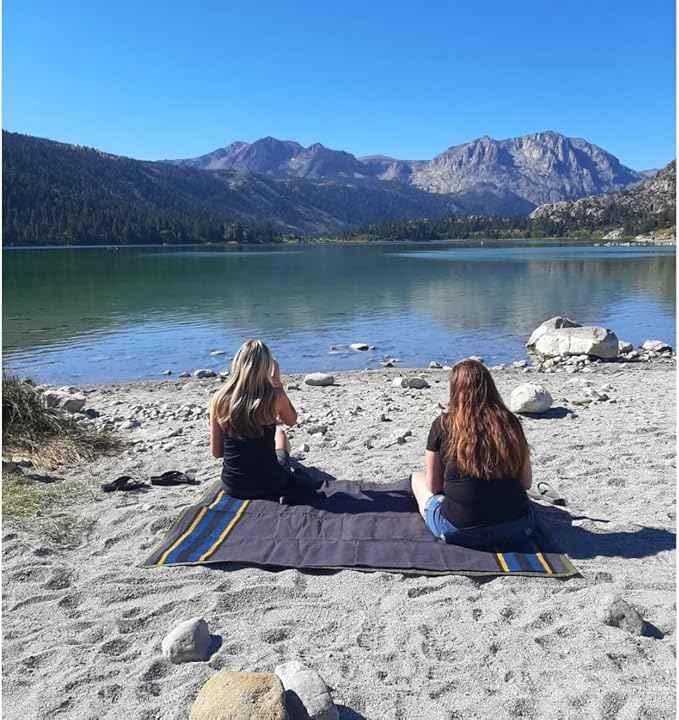 Canvas Camp Blanket – Waterproof Outdoor Blanket, Waxed Canvas with Water Repellent Backing, Bushcraft & Campfire Friendly, Ideal for Camping, Hiking, Beach, Picnic & Festivals (Blue/Grey, Regular)