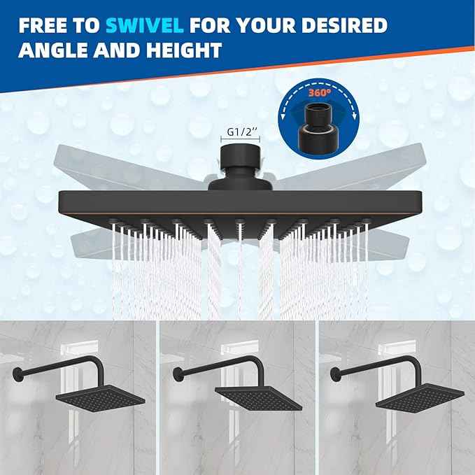 Hibbent Thickness Metal Rain Shower Head, 6'' High Pressure Rainfall Shower Head, Bathroom Waterfall Shower Heads, High Flow Fixed Showerheads with Adjustable Brass Ball Joint, Oil Rubbed Bronze