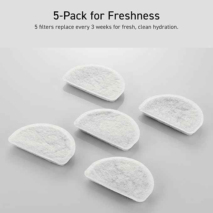ELECOM Replacement Softening Filters (5-Pack) for Silent Aqua Cordless Automatic Pet Water Fountain, Compatible with PET-WD03WH