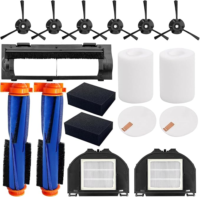 RV2310AE Replacement Parts for Shark AV2310AE/RV2320S/UR2350AE/RV2300S Matrix Robot Vacuum 2 Roller Brushes, 6 Side Brushes, 2 HEPA Filters, 2 Foam & 2 Sponge Filters, 1 Main Brush Cover-15 Pack - AquaVibe