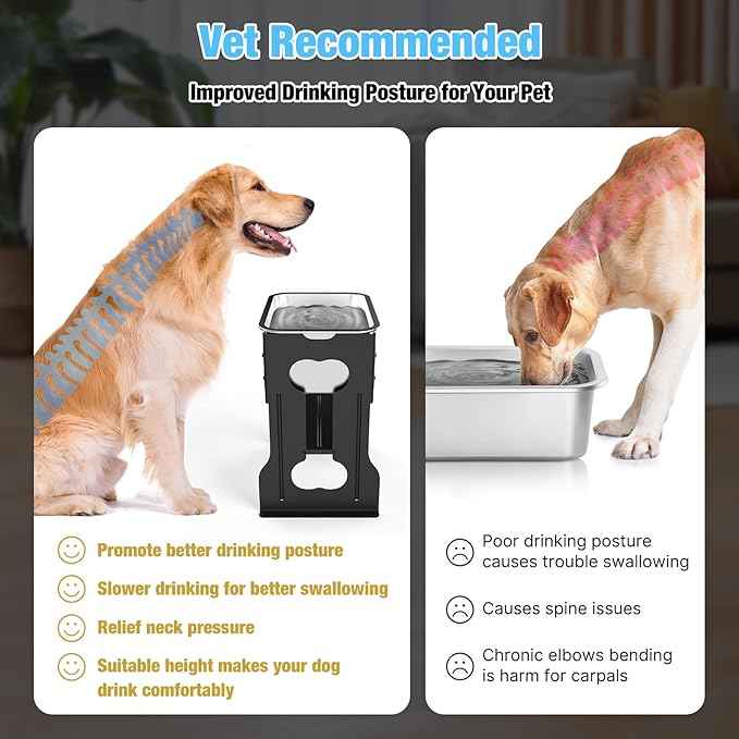 2.4 Gallon Elevated Large Dog Water Bowl,16" Raised Stainless Steel Bowl with Stand for Large Breed, Full Metal Dog Feeding Station for Relief Joint Pressure, Easy Clean for Indoor & Outdoor Uses