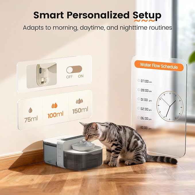 Filterless Cat Water Fountain with Wastewater Separation, 3.5L Stainless Steel Cat Fountain No Filter Needed, Wireless Pet Water Fountain for Cats & Small Dogs, 180-Day Battery, Smart Alert