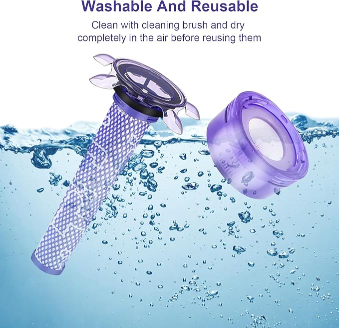 Upgraded V7 V8 Cordless Vacuum Cleaner Filter for Dyson V7 V8 Animal and V8 Absolute Cordless Vacuum, 4 Pre-Filters, 4 Post-Filters, 1 Brush, Compare to Part 965661-01 & 967478-01 - AquaVibe