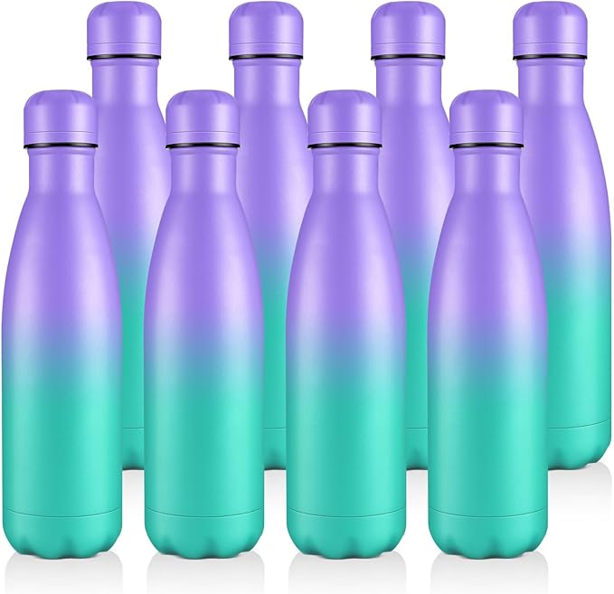 Volhoply 17oz Stainless Steel Water Bottles Bulk, Leakproof Insulated Metal Water Bottle for Sports, Travel, Adult, Available in Packs of 1, 4, or 8（Purple Green,8 Pack）