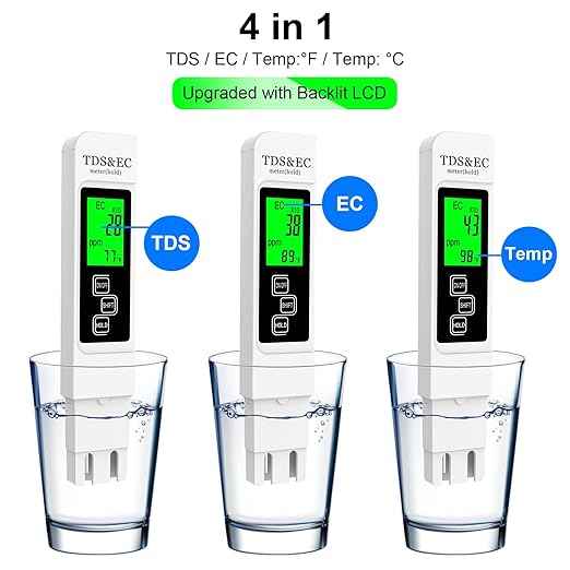 Most Accurate So Far 4-in-1 Instant Read TDS Meter - Measures TDS, EC, & Temperature (°C/°F) - Digital Water Testing Kit for Tap, Well, Pool, Hydroponics, Aquarium, RO/DI System White