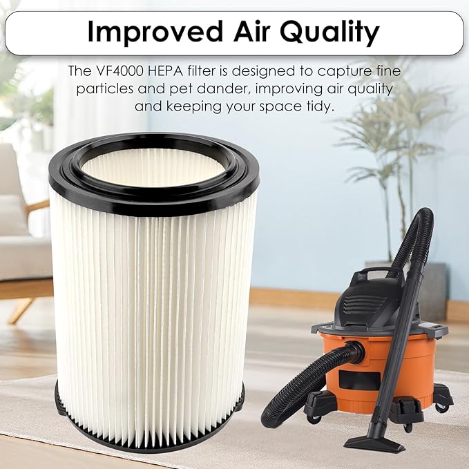 (2 Pack) VF4000 Replacement Cartridge Filter Compatible With RIDGID 72947 Wet dry Vac 5 to 20 Gallon 6-9 Gal Husky Vacuum RV2400A RV2600B WD5500 WD0671 Vac, VF4000 filter 2 Pieces - AquaVibe