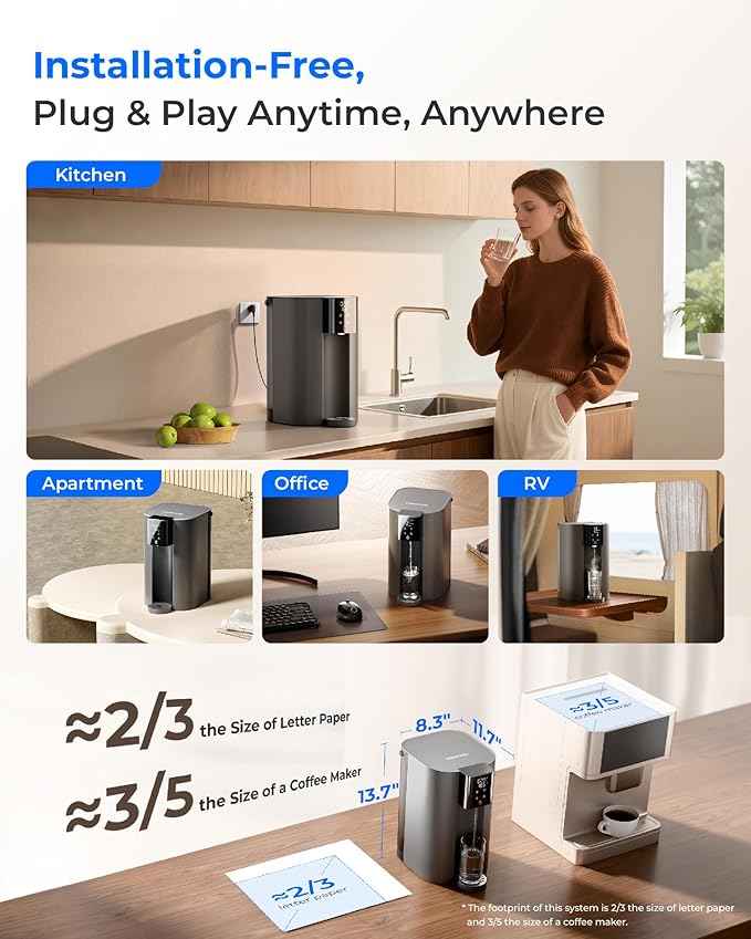 [Instant Hot] Waterdrop CoreRO Reverse Osmosis System, NSF/ANSI 58 & 372 Certified, 6 Stage, Hot & Ambient Countertop RO Water Filter, No Installation Required, 3:1 Pure to Drain, WD-C1H
