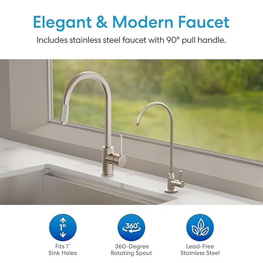 Brio 11" Undersink Water Filtration System for Sink Faucet Drinking Water | 3 Stage Single Housing Filter (0.5 Micron) with Faucet | 10,000 Gallons or 2 Years | Filters Dirt, Chlorine, Lead, Mercury+