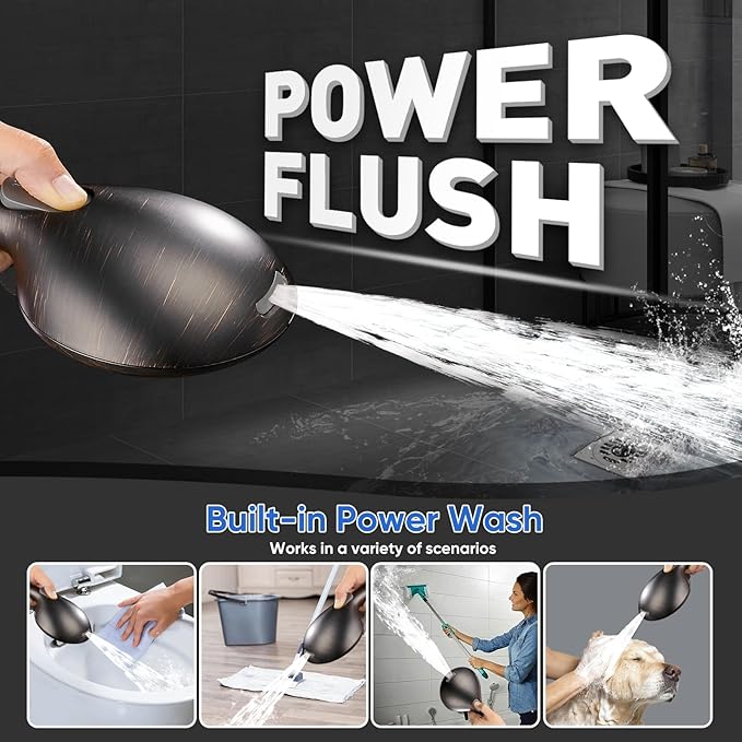 Cobbe High Pressure Shower Head with Built-in Pause Button, 9-Function Detachable Showerhead with Handheld Brass Swivel Bracket & Stainless Steel Hose, Water Saving 1-Click Stop,Oil Rubbed Bronze