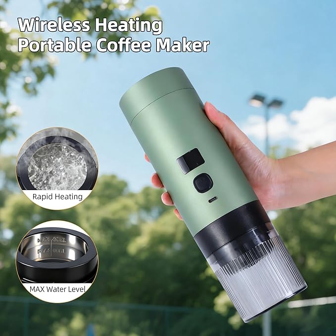 Wireless Mini Espresso Machine; Portable Coffee Maker for Travel/Camping/Office; 3-in-1 Single Serve Coffee Maker; Compatible with Capsules&Ground Coffee; Gifts for Espresso Lovers (White)
