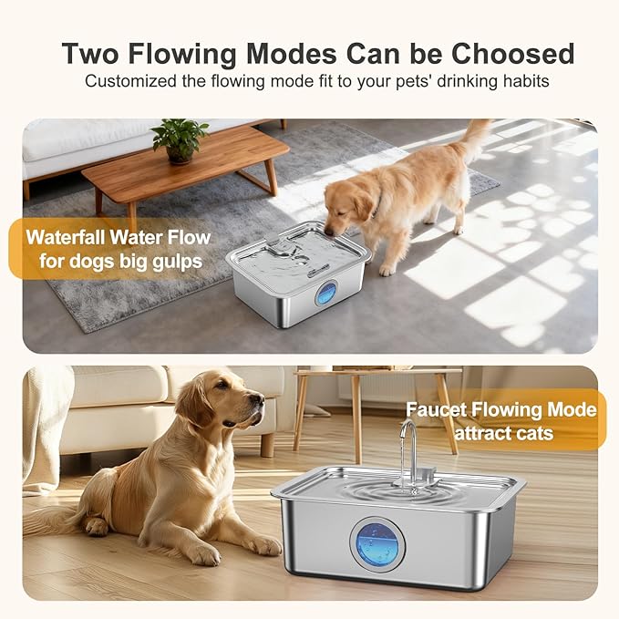 16L/4.2Gal Dog Water Fountain Stainless Steel DYSJ03 Dog Fountain Water Bowl for Large Dogs Cats & Multi-Pet Home, Ultra Quiet, Wider Deeper Mouth, 5-Layer Filtration & Easy to Clean