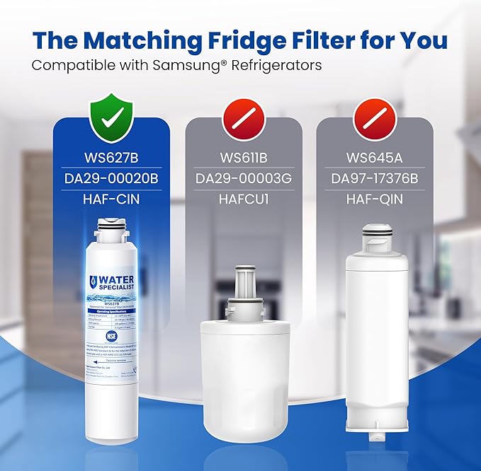 Waterspecialist DA29-00020B Replacement for Samsung Water Filter DA29-00020B, HAF-CIN/EXP, DA29-00020B-1, HDX FMS-2, RS25J500DSR, RF28HMEDBSR, RF263BEAESR, RF4287HARS, DA97-08006A-1, 4 Filters