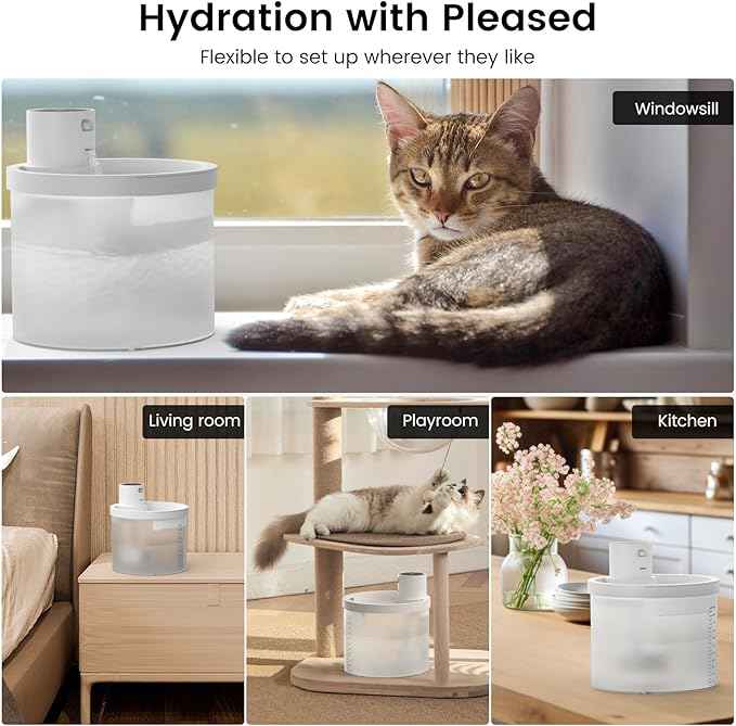 Cat Water Fountain Cordless, 4000mAh Battery Operated, 2.2 L/77 oz Cat Fountains for Drinking, Wireless Water Fountains for Cats Indoor, Pet Water Fountain with Sensor, Multi-Filtration