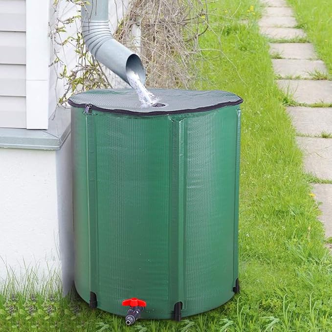 Outvita 66 Gallon Collapsible Rain Barrel, Rainwater Collection System, Portable Foldable Garden Water Storage Tank, Water Catcher with Filter Overflow Kit Faucet Green