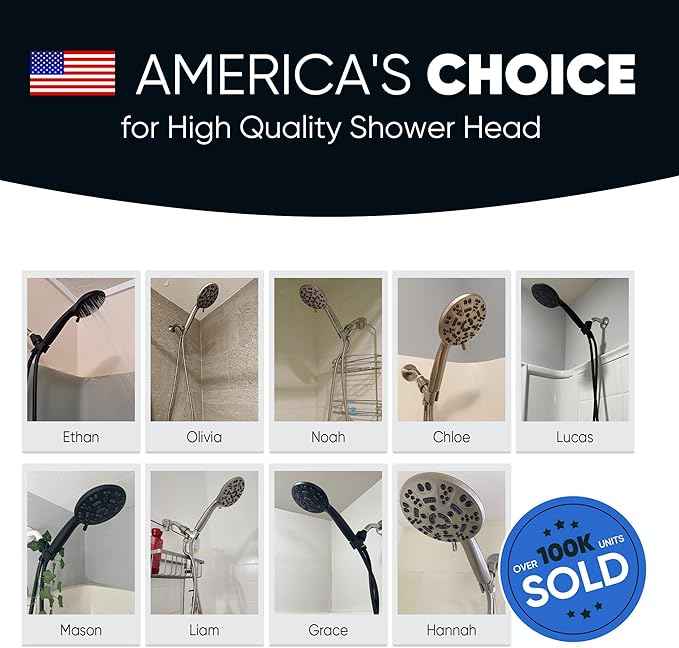 Cobbe High Pressure 8 Functions Shower Head with handheld - Powerful Detachable Shower Head Set for Low Water Pressure - Tool-less 1-Min Installation (Chrome)