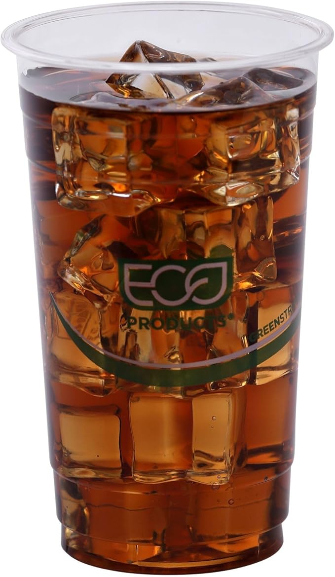 ECO PRODUCTS GreenStripe Clear Compostable 24oz PLA Large Plastic Cups, Pack of 50, Disposable Renewable Plant-Based Cold Cups, For Cold Drinks & Snacks, BPI Certified, ASTM Compliant.