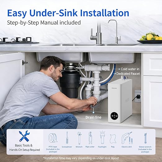 Philips AUT9340 Reverse Osmosis System, 400 GPD RO System, Tankless Under Sink Water Filter System,2.3:1 Pure to Drain Water Filtration, Reduces TDS, NSF/ANSI 372 Certified with No Standing Water