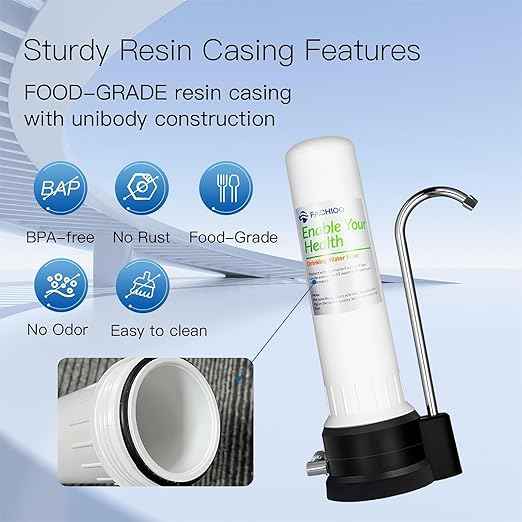 Countertop Water Filter, Drinking Water Filtration System for Faucet for 8000 Gallons, Reduces Heavy Metals, Bad Odors and 99% of Chlorine, White (1 Ceramic Filter Included) - AquaVibe