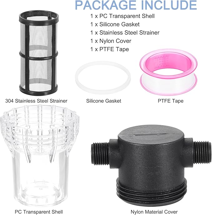 uxcell Pressure Washer Filter 1/2" NPT Female Thread, Inline Mesh Strainer Attachment, Outlet for Pipe Strainer, Stainless Steel Screen with Sealant Tape (Size:80 Mesh) - AquaVibe