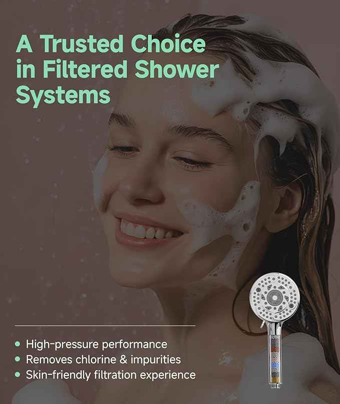 SunCleanse Filtered Shower Head with Handheld,9-Spray Setting High Pressure Detachable Shower Head with 4 Filters for Hard Water - Filter Chlorine, Improve Skin and Hair Texture(4 Filters, Chrome)