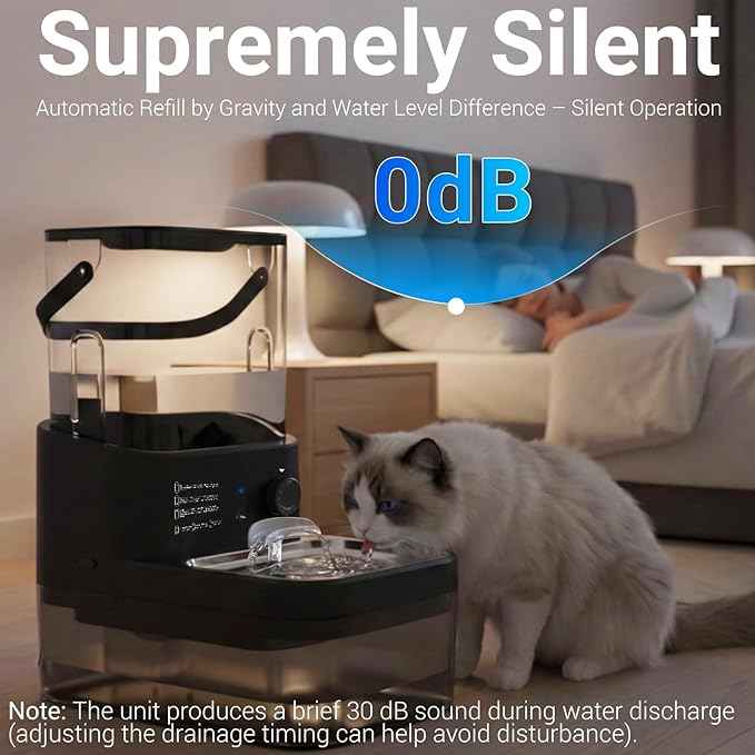 Filterless Cat Water Fountain 3L, Wireless Motion Sensor Cat Water Fountain with 4000mAh Battery, Stainless Steel Cat Bowls, Water Fountain Separate Tanks, Quiet – Black