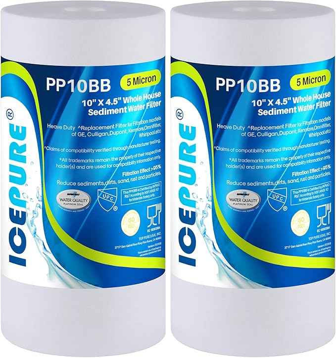 ICEPURE Whole House Sediment Water Filter 5 Micron 10" x 4.5" Compatible with Culligan RFC-BBSA, W15-PR, HD-950, WFHD13001B, GXWH35F, GXWH30C, 3M Aqua-Pure AP817, Whirlpool WHKF-GD25BB, PP10BB 2PACK