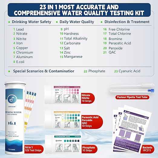 All-New 23 in 1 Drinking Water Testing Kit 158 Strips,Well Water Testing Kit & Water Test Strip for House Water for Hardness，Chlorine,Copper,Iron,Lead,pH and More