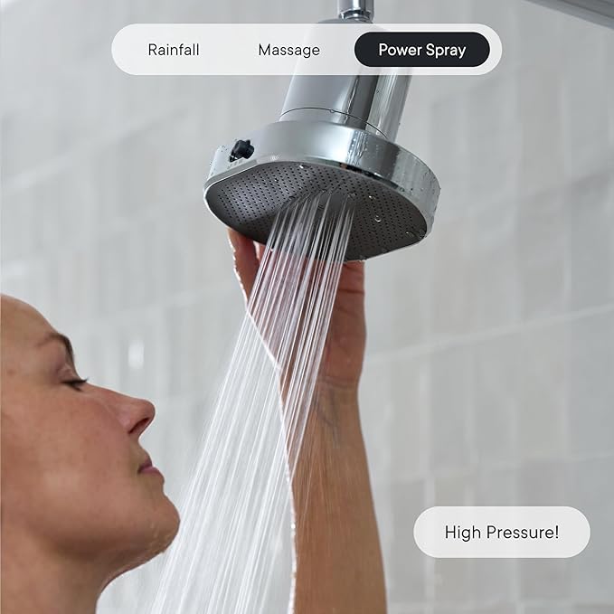Qure Shower Filter Head for Hard Water, healthier Hair, Skin & Nails, Reduces 99% Chlorine, High Pressure Showerhead, Improve your Beauty and Skincare Routine, Dermatologist-approved - Silver