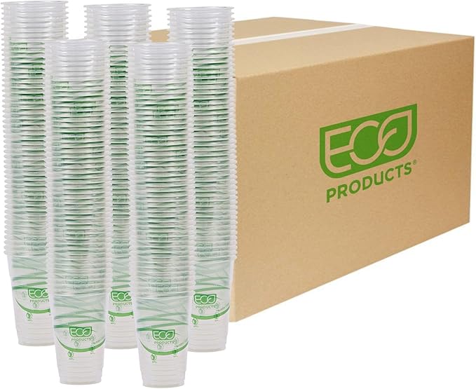 ECO PRODUCTS GreenStripe Clear Compostable 10oz PLA Plastic Cups, Case of 1000, Disposable Renewable Plant-Based Cold Cups, For Cold Drinks & Snacks, BPI Certified, ASTM Compliant.