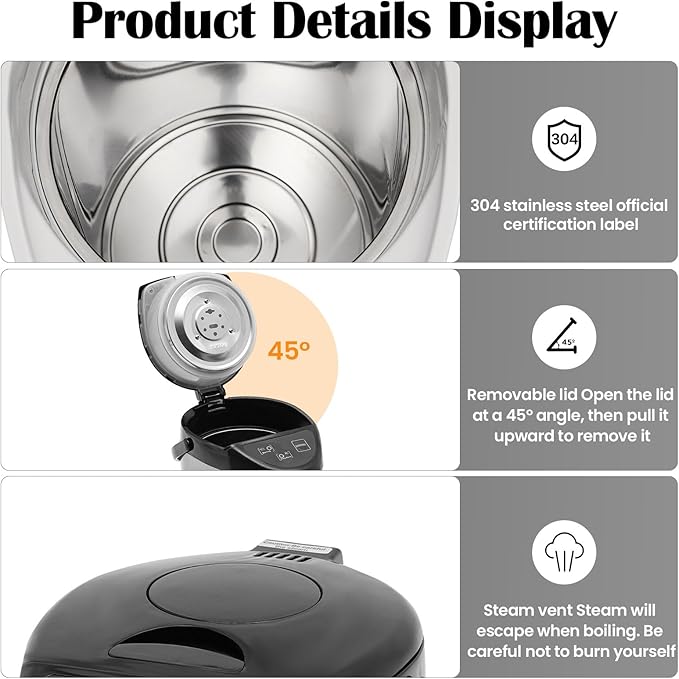 Electric Hot Water Urn Pot Dispenser 4L (135 Oz), Electric Hot Water Boiler and Warmer Anti-dry Burn Protection, Rotating Base, Instant Auto Boiler and Warmer, for Tea & Coffee (Black)