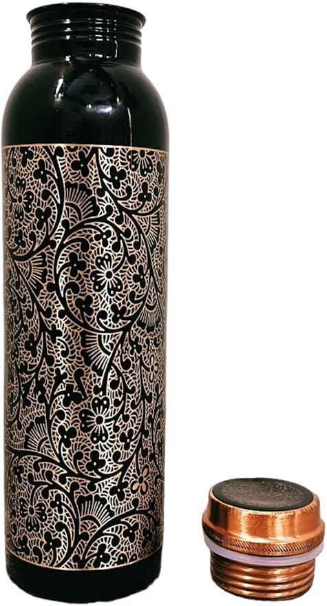 Copper Water Bottle 1 Liter – Leakproof Ayurvedic Tamba Bottle for Drinking Water, BPA-Free Copper Vessel for Health Benefits, Joint-Free Durable | |Home| Office (Printed3)