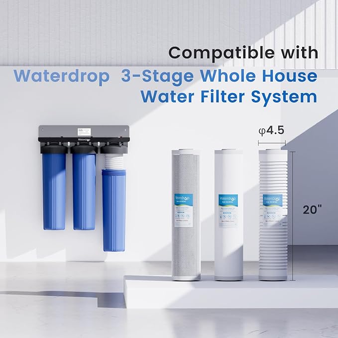 Waterdrop 3 Stage Whole House Water Filter System,with Carbon Filter&Sediment Filter,7-Stage Filtration Highly Reduce Lead,Chlorine,Odor and Taste,5 Micron