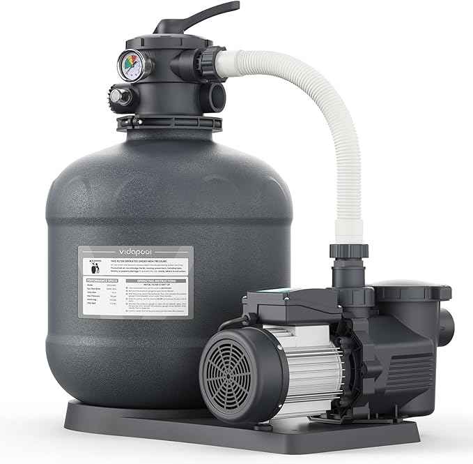 Sand Filter Pump for Above Ground Pool, Pool Pumps Above Ground with Timer, Pool Sand Filter with 6-Way Valve, Efficient Filtration, 19in, Up to 29,000 Gallons