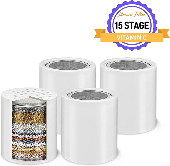 Bath Beyond 15-Stage Shower Filter Replacement Cartridge with Vitamin C for Hard Water - Shower Water Filter Removes Chlorine Fluoride and Improves The Condition of Your Skin, Hair (4)
