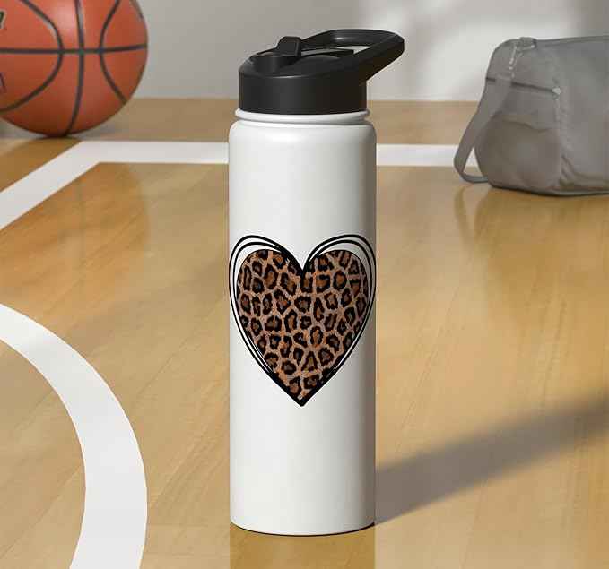 Heart Shape - Cute Cheetah Leopard Print Graphic Stainless Steel Insulated Water Bottle