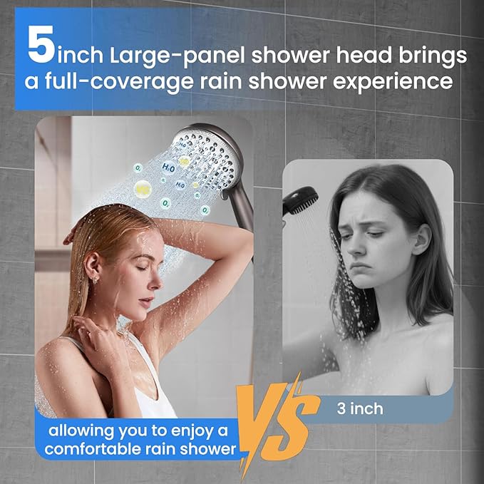 Filtered Shower Head with Handheld,7 Spray Settings High Pressure Showerhead Built in Power Wash to Clean Tub, Tile & Pet, Showerhead with Filters for Hard Water - Remove Chlorine, (Gray) - AquaVibe