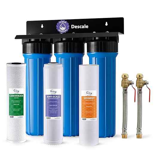 iSpring WGB32B-DS+AHPF12MNPT16X2 Anti-Scale Whole House Water Filter System w/ 3/4'' Push-Fit Stainless Steel Hose Connectors, Reduces Sediment, Scale, Chlorine, Corrosion Water Descaler Filter
