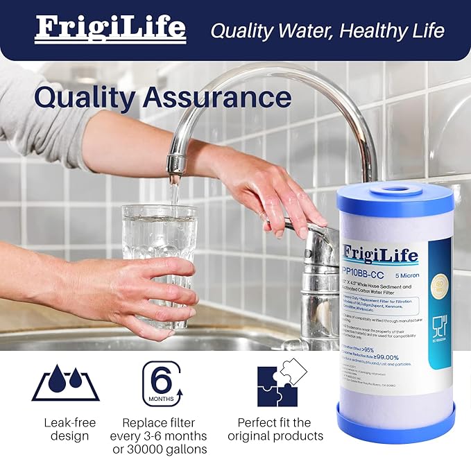 FXHTC 5 Micron 10" x 4.5" Whole House Sediment Activated Carbon Water Filter Replacement for GE FXHTC, GXWH40L, GXWH35F, GNWH38S, RFC-BBSA, W50PEHD, DuPont WFHD13001, 3 PACK - AquaVibe