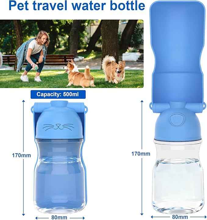 Dog Water Bottle, Portable Leak-Proof Water Dispenser with Drinking Bowl for Dogs and Cats, Travel Puppy Fountain Pet Water Bottle for Hiking Walking Outdoor (A012B-blue)