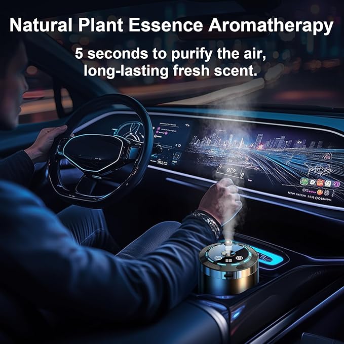 Smart Car Air Fresheners, Essential Oil Car Diffuser with 50ml Perfume and Starry Sky Projection, 5 Mode Adjustable Rechargeable Aroma Diffuser, for Home Office Driving (Cologne)