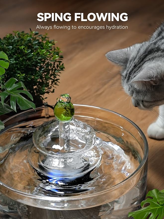 All-Glass Cat Water Fountain, 3.2L/108oz Glass Pet Fountain with LED Light, Automatic Water Dispenser for Cats (White)