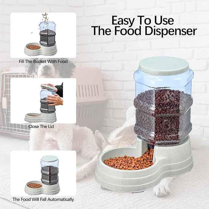 2 Pack 3.5L Automatic Gravity Pet Feeder and Water Dispenser Set, Large Capacity Automatic Dog Feeder and Dog Water Dispenser for Small Medium Dog Pets Puppy Kitten