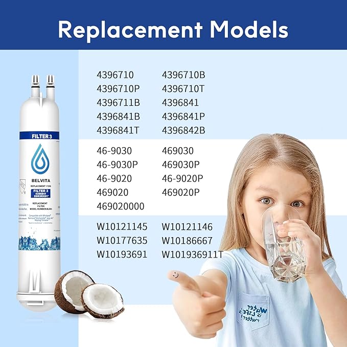 BELVITA Compatible with EDR3RXD1, 4396841, 4396710, Filter 3, 46-9083,46-9030, 9030, 9083 Refrigerator Water Filter (2 Pack)