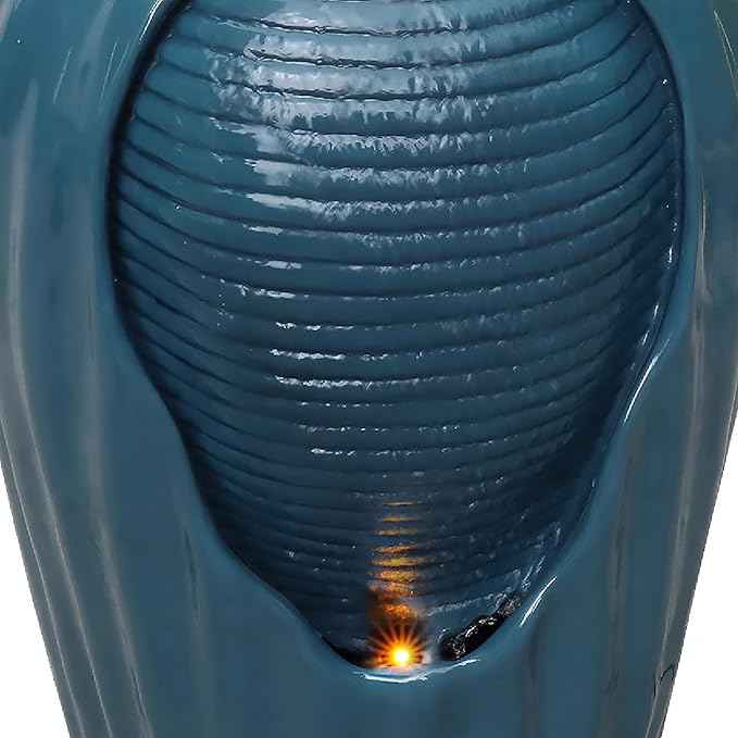 Teamson Home 32 in. Outdoor Contemporary Glazed Contoured Vase Water Fountain with LED Lights to Create a Calming Oasis in Gardens and Landscaping, on Patios, Balconies, Lawns, Teal Blue