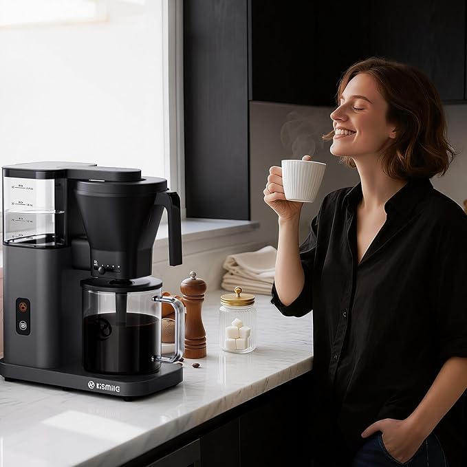 Kismile 8-Cup Drip Coffee Maker Machine, Pour Over Coffee Brewer with 3-Second Instant Heating (197-205℉), Removable Water Tank, Adjustable Flow Control, Cold Brew Mode & 40-Min Keep Warm, Dark Grey