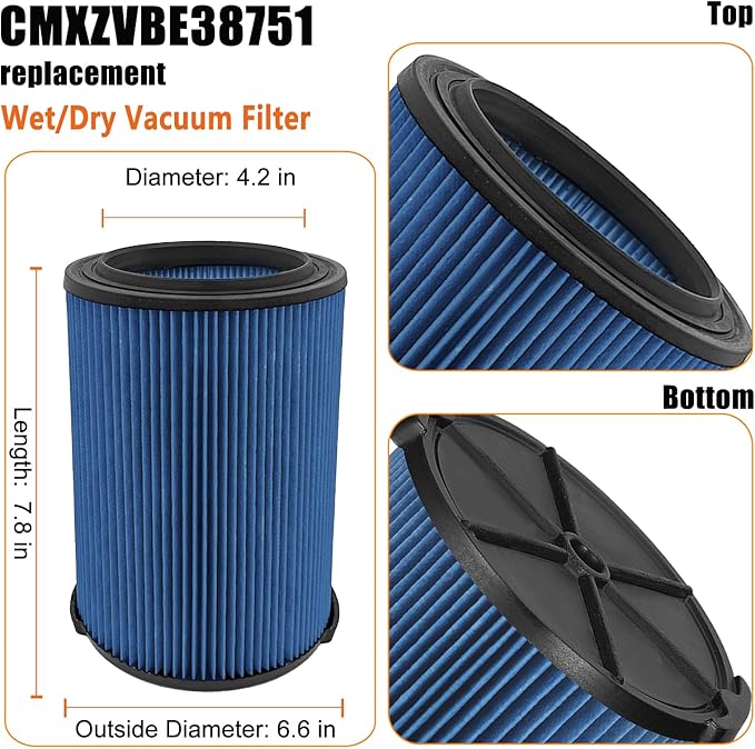 Universal Filters Replaces CMXZVBE38776/ CMXZVBE38751 Craftsman Fine Dust Filter, Replaces # 9-38751, Fits 5-20 Gallon Shop Vacuums1988+, with Foam Sleeve -2 Pack - AquaVibe