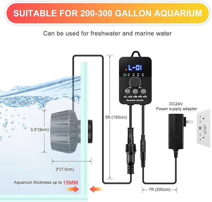 4200GPH Aquarium Wavemaker Pump With Controller 30W DC24V Powerhead with Magnetic Mounting, Wavemaker with LED Display for 200 to 300 Gallon Tank - AquaVibe