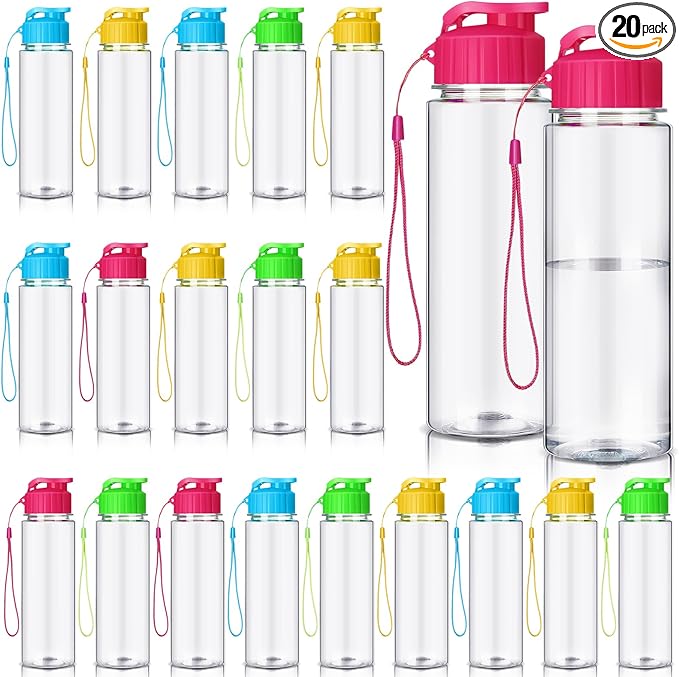 Mifoci 20 Pieces Water Bottle Bulk 17 oz Plastic Water Bottles Bulk Gym Sports Adults Reusable Large Bottles with Leak Proof Flip Top for Party Outdoor (Regular Style,Colorful)