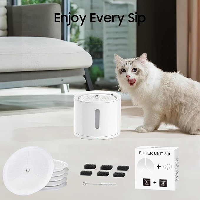 Upgraded Filter Unit 3.0 Pet Cat Water Fountain Filters Fit For E versweet Solo 2/Solo SE, E versweet 3 Pro/2S/3, Including Replacement Filters (6 pcs) and Replaced Foam Pump Filter(6 pcs)